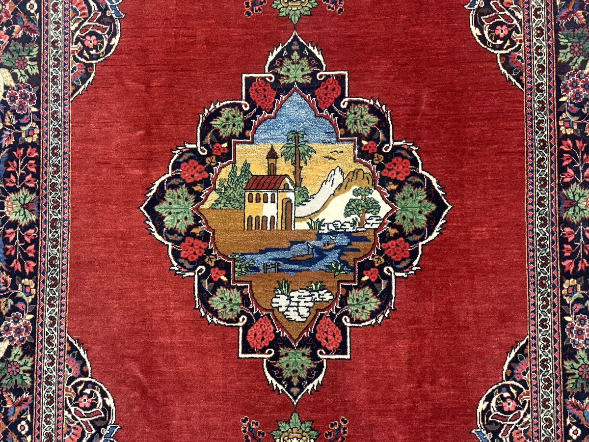 Red Persian Kashan Rug 4x6, Very Fine 260 KPSI, Red and Navy Blue Persian Carpet, Semi Open Field - Jewel Rugs, view 5