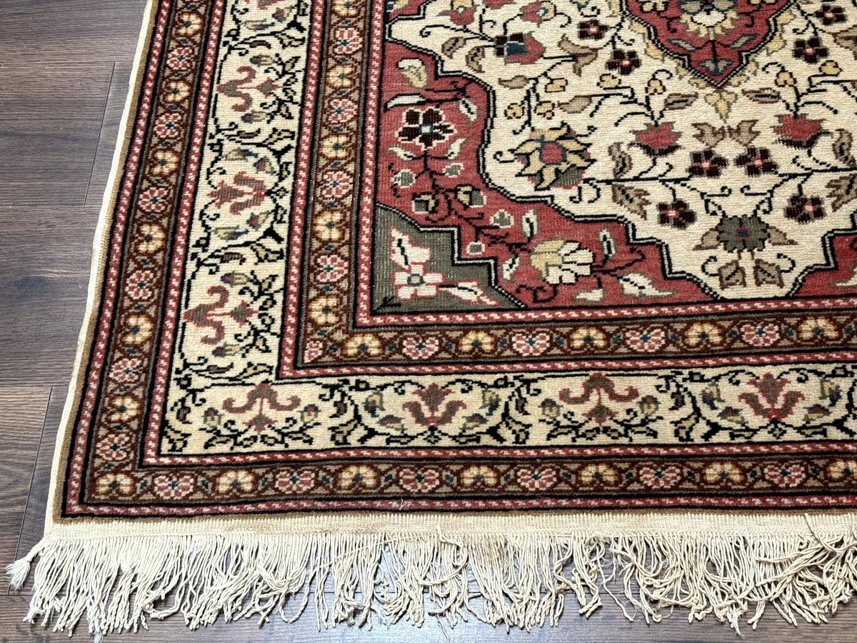 Turkish Sivas Rug 4x6, Floral Medallion, Beige Pink-Red Green, Handmade - Jewel Rugs, view 9