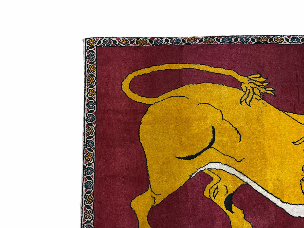 Persian Gabbeh Rug 3x4, Lion Pictorial, Red - Jewel Rugs, view 4
