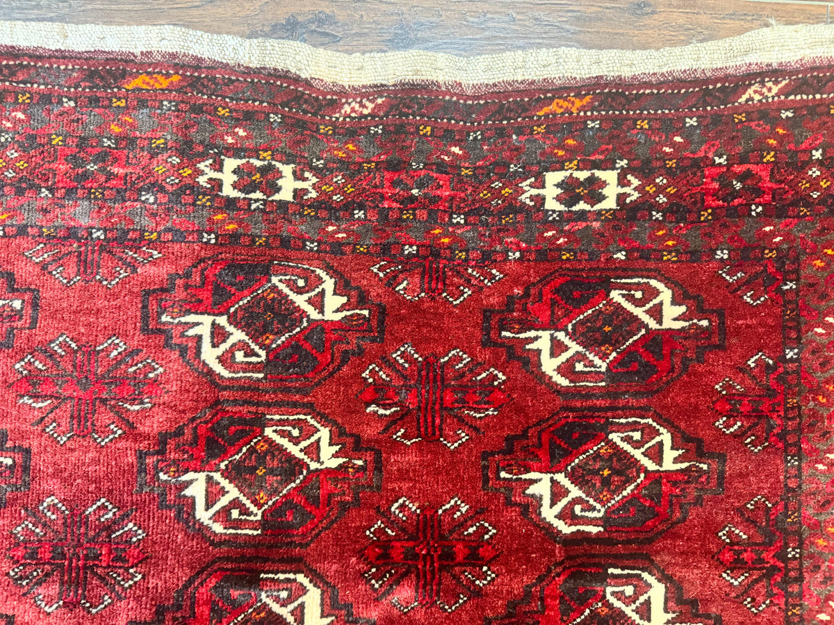 Antique Afghan Turkoman Mafrash Rug 3x5, Red, Hand Knotted, Wool, Tribal Collectible - Jewel Rugs, view 2