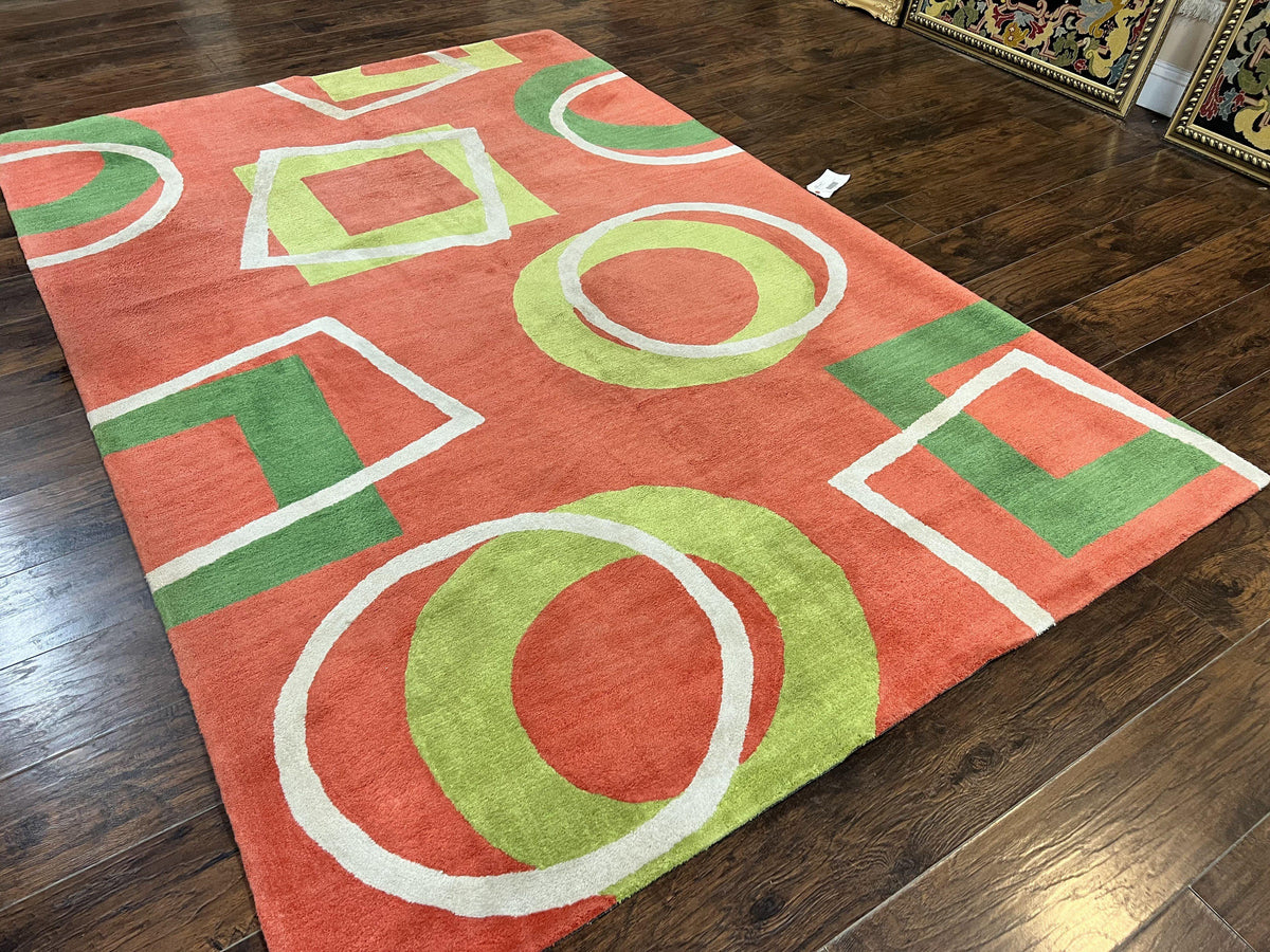 Abstract Rug 6x9, Modern Contemporary Rug, Red-Orange Green - Jewel Rugs, view 13