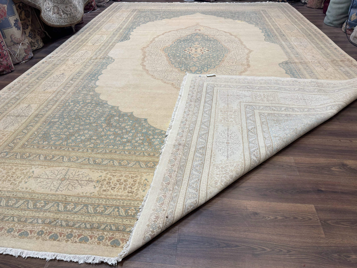 Palace Size Pak Persian Rug 12x18, Haji Jalili Design, Pakistani Carpet, Oat and Light Blue, Fine 260 KPSI - Jewel Rugs, view 11