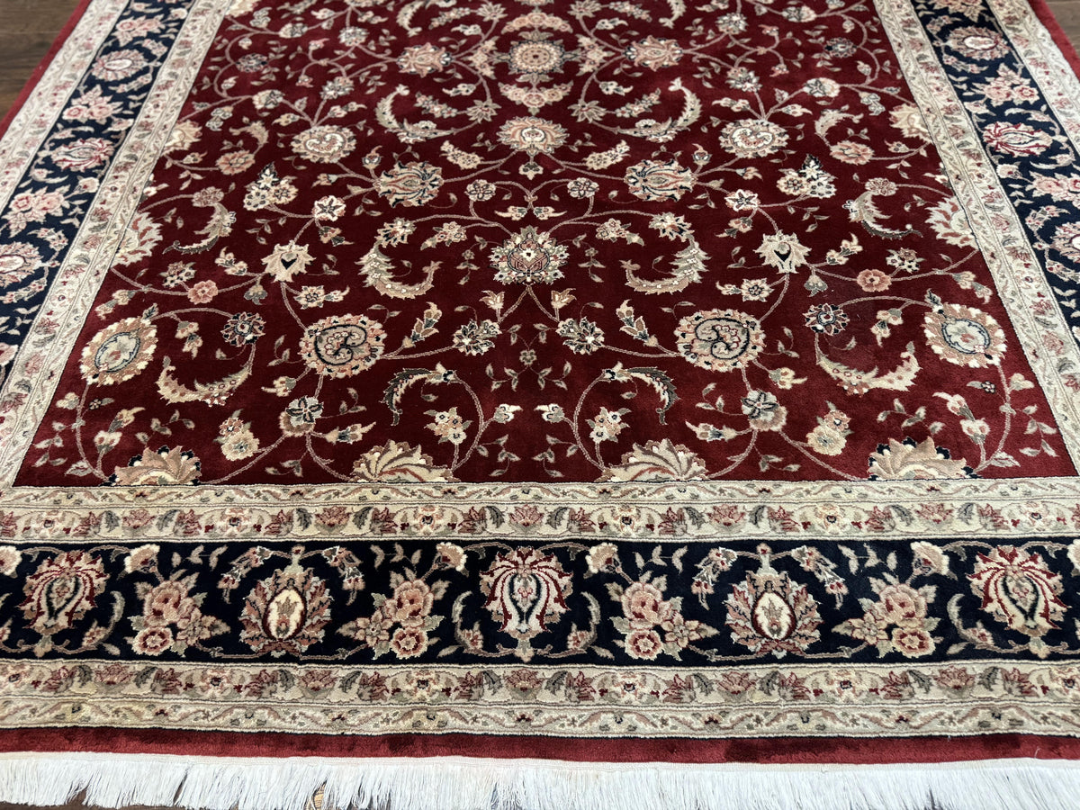 Maroon Persian Area Rug 8x10, Floral Allover, Pak Persian, Wool and Silk Highlights, Traditional Oriental Carpet - Jewel Rugs, view 6