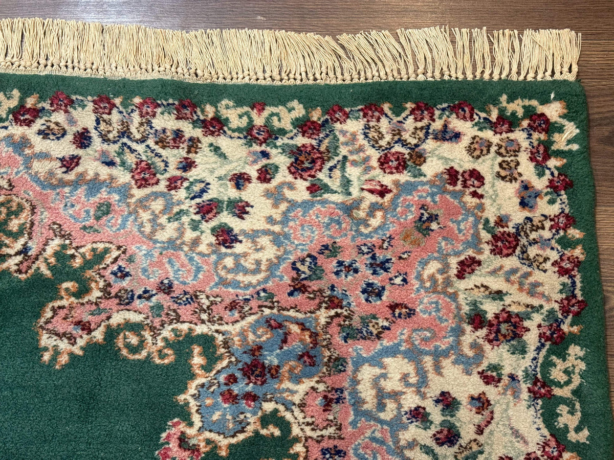 Persian Kerman Rug 4x6, Green Ivory Pink, Wool Vintage, Semi Open Field - Jewel Rugs, view 8