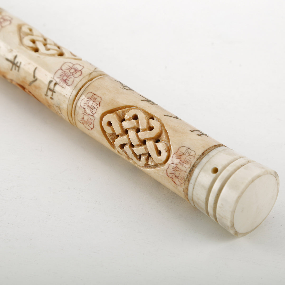 16" Bone Calligraphy Brush With Hand Carved Lucky Pattern