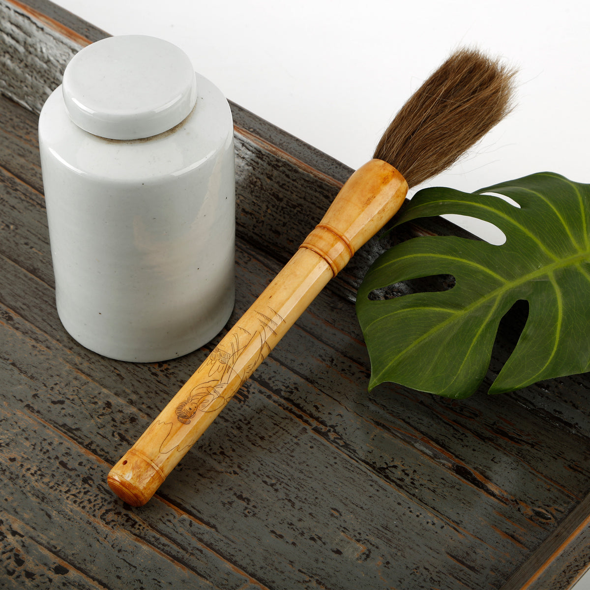 13" Hand Painted Yellow Bone Calligraphy Brush Small