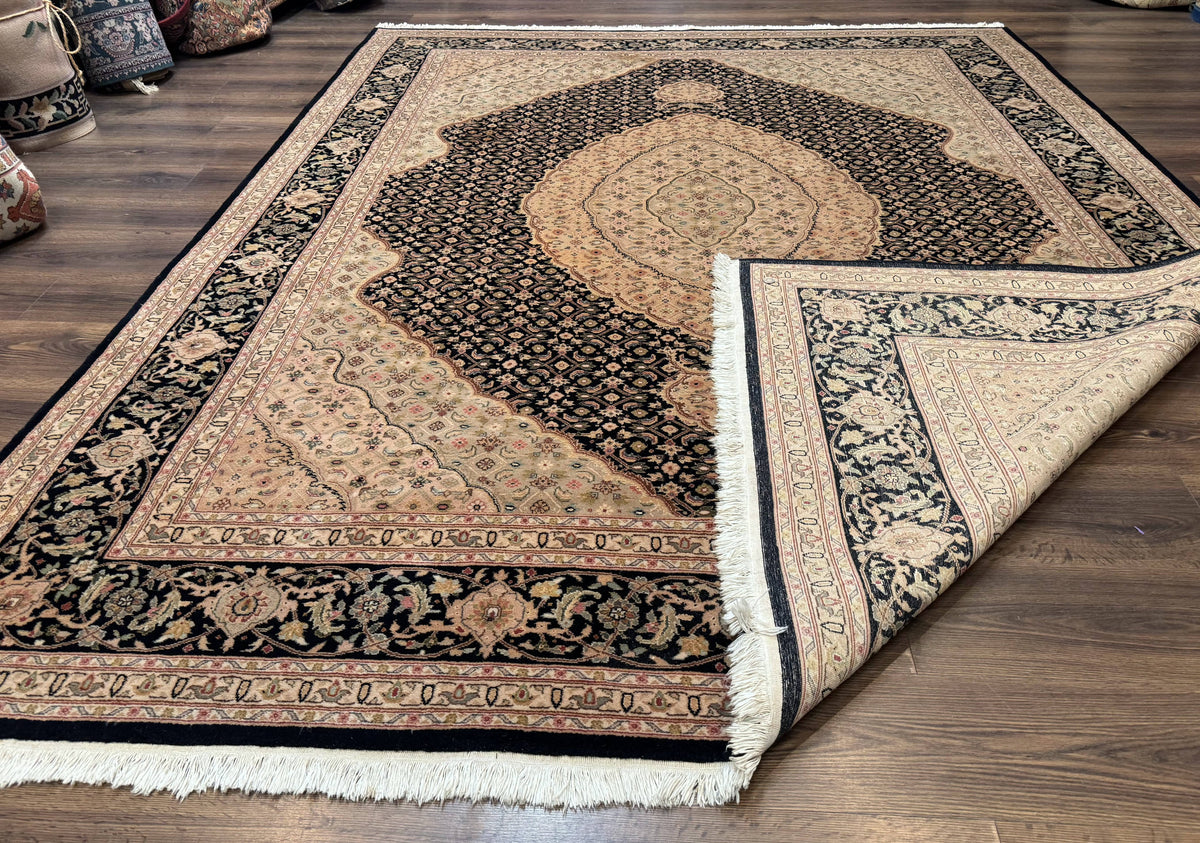 Sino Persian Rug 8x10, Herati Mahi Pattern, Fine 170 KPSI, Black, Wool and Silk Highlights - Jewel Rugs, view 12