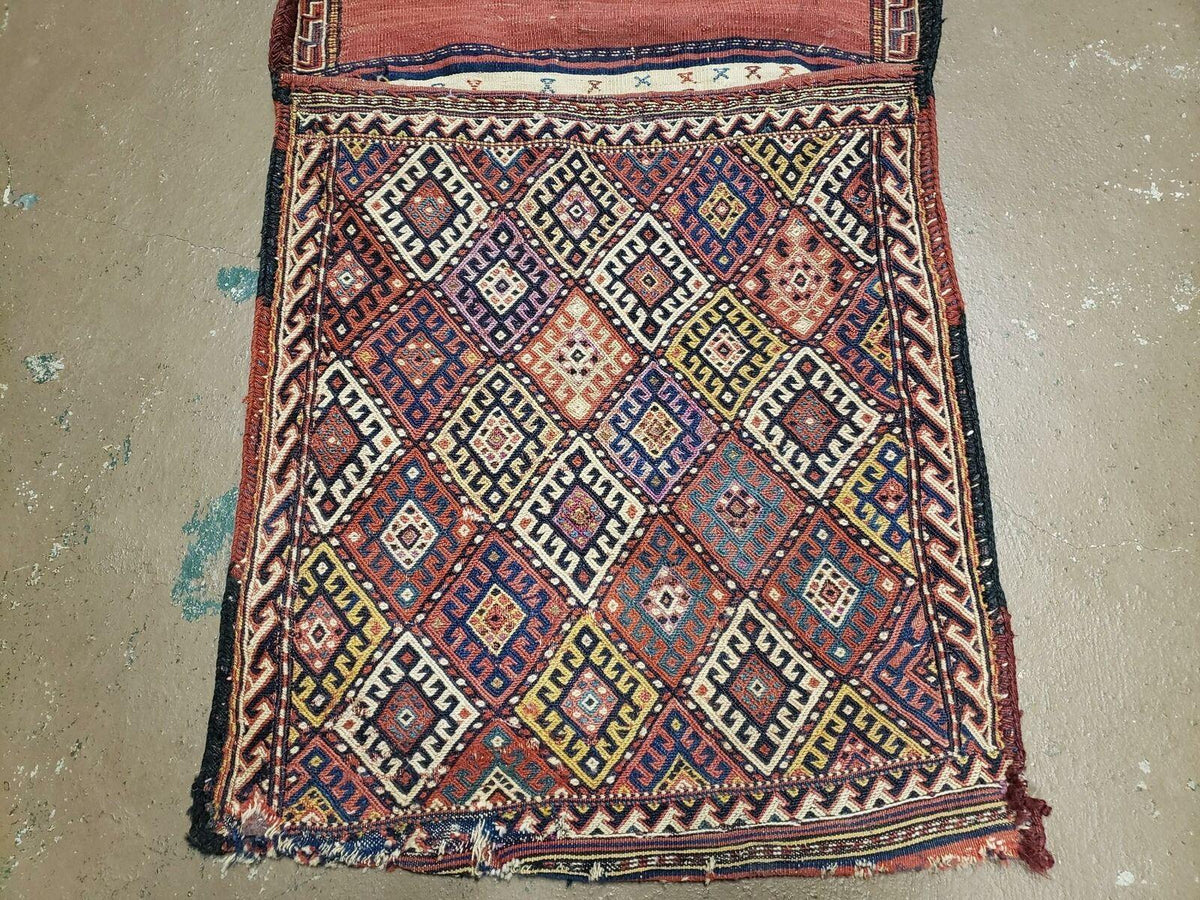 26" X 56" Antique Handmade Authentic Tribal Wool Rug Double Bag Tobreh - Jewel Rugs, view 12