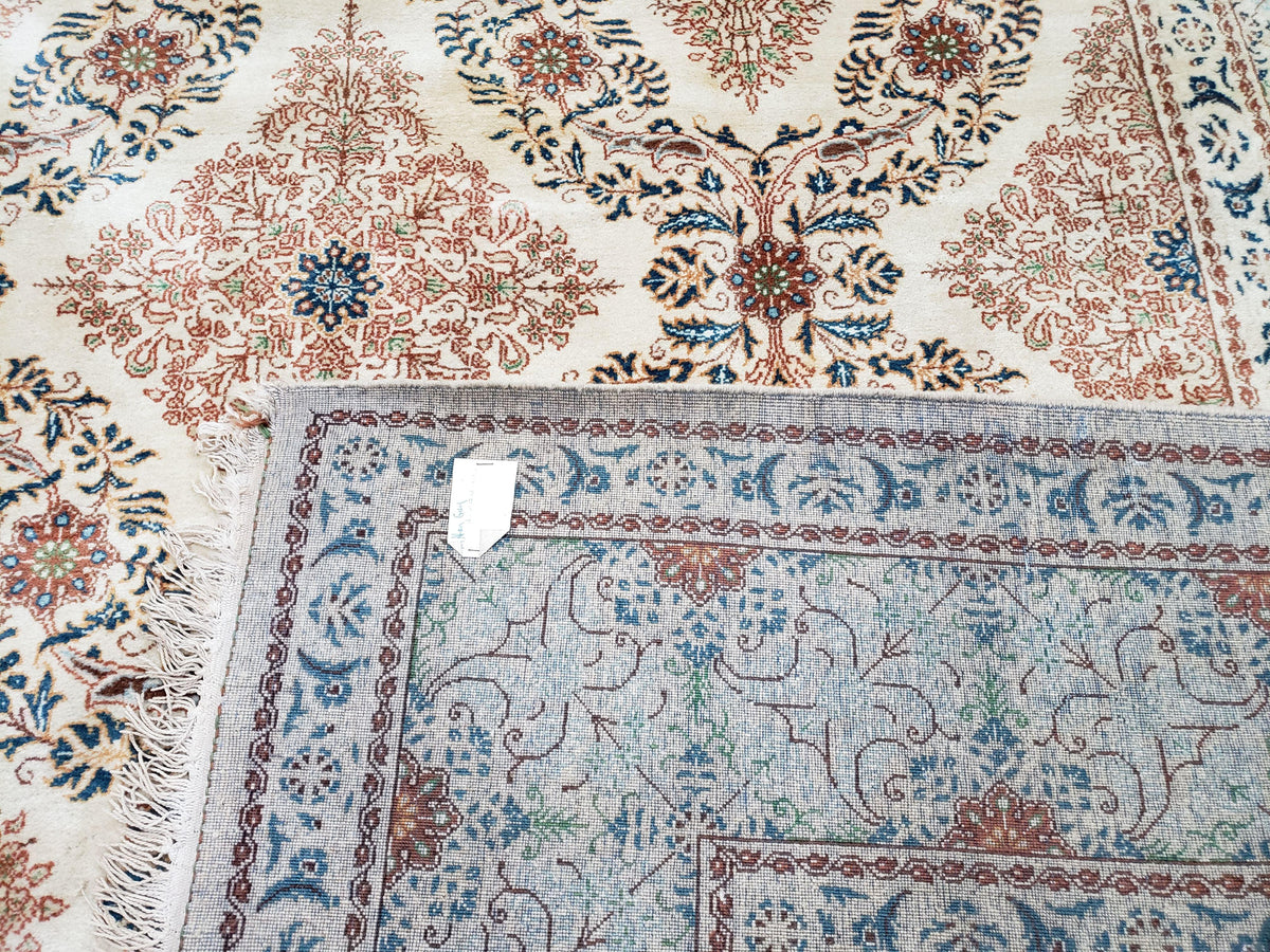 Fine Antique Persian Light Colored Kashan Carpet, 7x12, Top Quality, Rare, Ivory & Blues, Hand-Knotted, Wool - Jewel Rugs, view 11