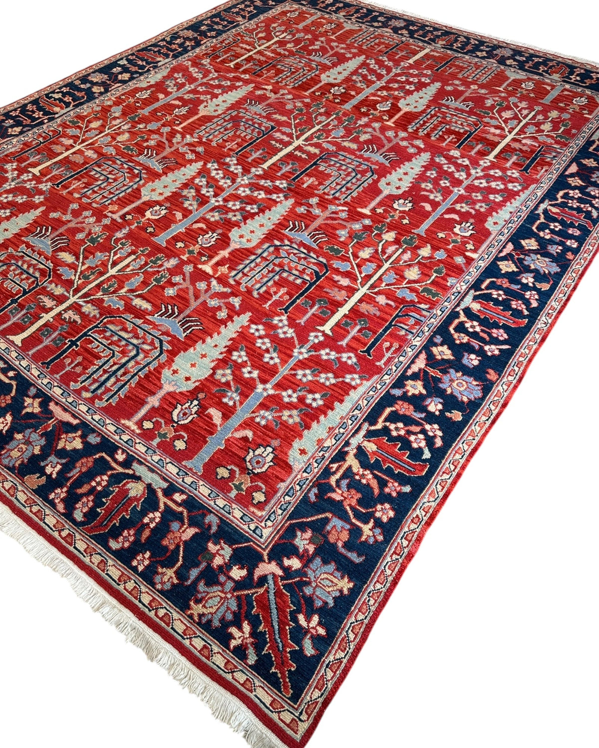Soumak Rug 8x10 | Red, Navy & Ivory | Hand-Woven Wool Flatweave - Rugistan, view 7
