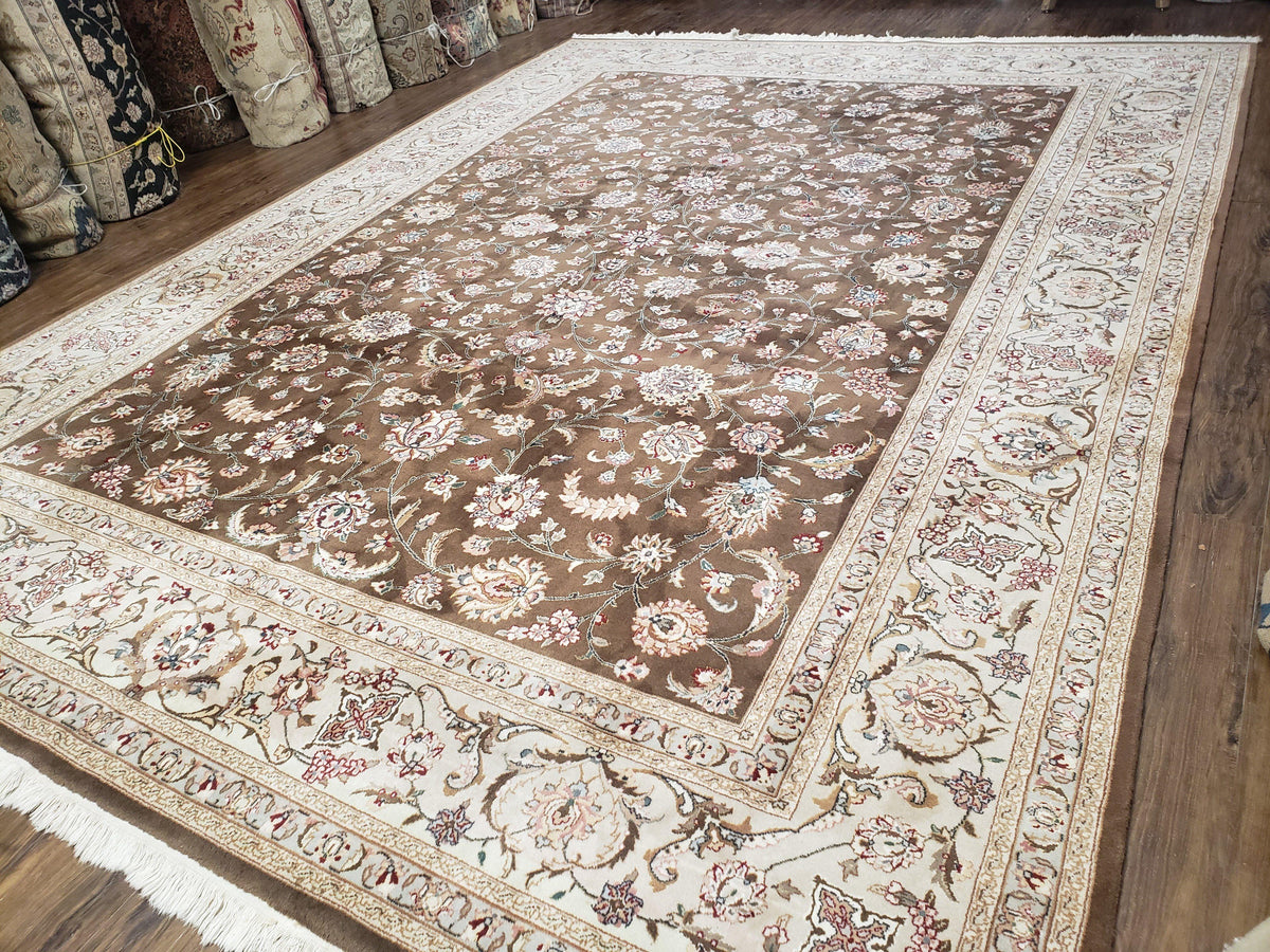 Vintage Pak-Persian Area Rug 9x12, Wool Hand-Knotted Spice Brown & Ivory Traditional Fine Oriental Carpet, Pakistani Carpet, 9 x 12 Fine Rug - Jewel Rugs, view 2