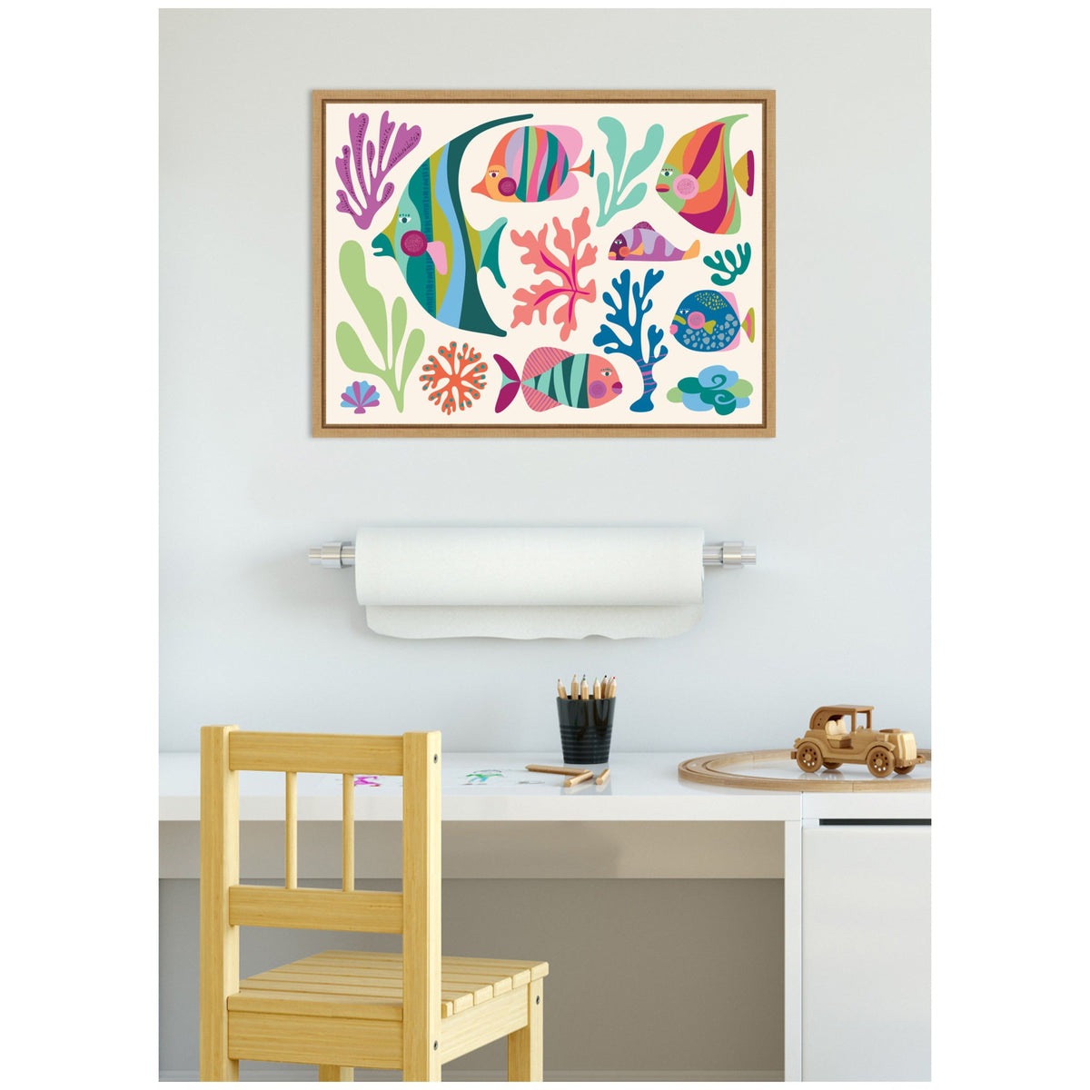 Sylvie Fun Colorful Tropical Fish Framed Canvas by Rachel Lee
