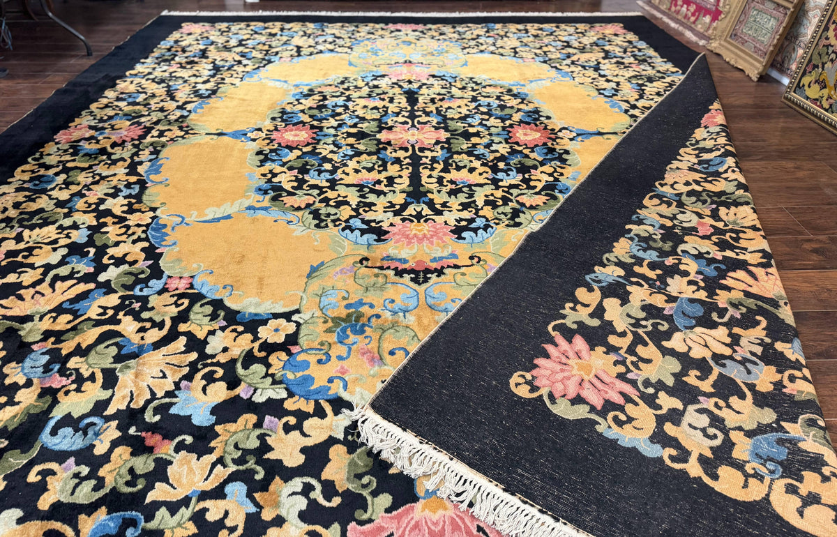 Antique Chinese Peking Rug 12.6 x 14.9, Palace Size Asian Oriental Carpet, Art Deco Rug, Rare - Jewel Rugs, view 12