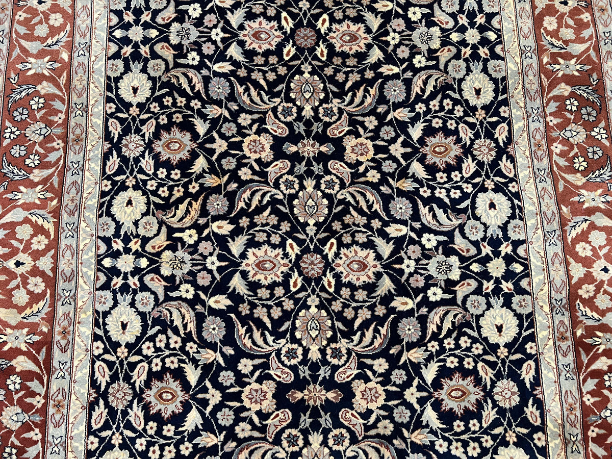 Indo Sarouk Rug 6x9, Vintage Indian Persian Rug, Wool Oriental Carpet, Navy Blue Red Allover Floral Rug, Traditional Very Fine Rug, Area Rug - Jewel Rugs, view 5