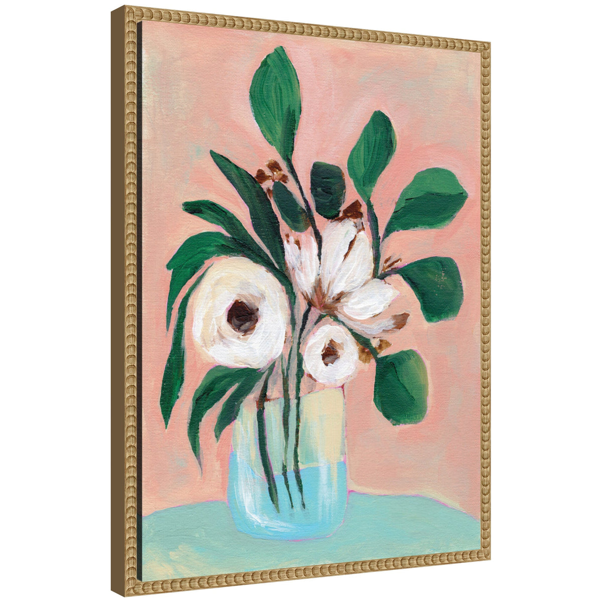 Sylvie Beaded Blush in Bloom Framed Canvas by Nikita Jariwala