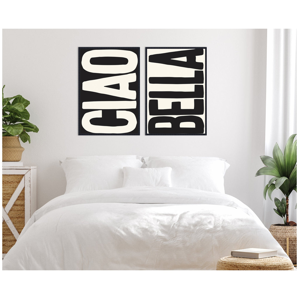 Ciao Bella Typography Black and White 2 Piece Framed Canvas Wall Art Set by Lucky Guava