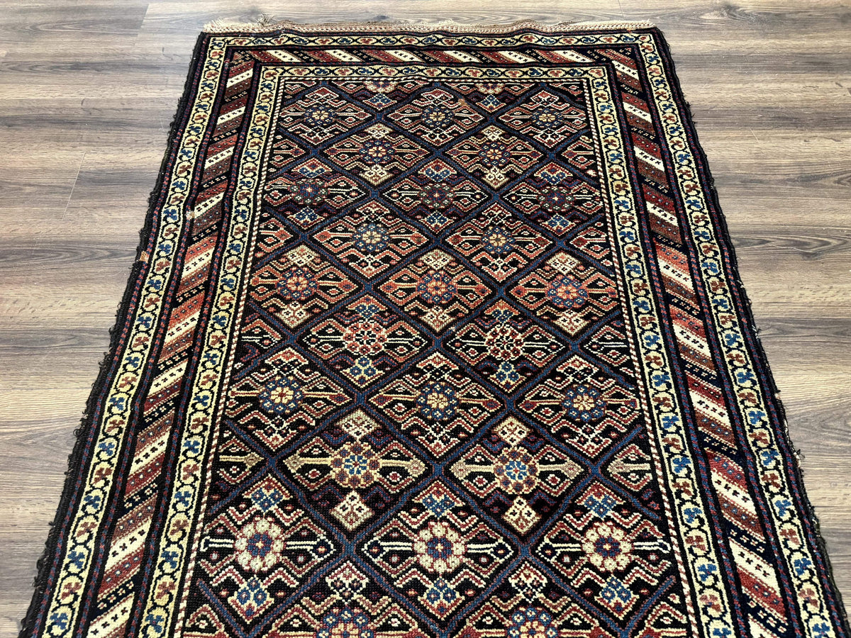 Antique Persian Wide Runner Rug 4x9, Kurdish Rug, Panel Design, Rainbow Border, Rare Tribal Rug - Jewel Rugs, view 7