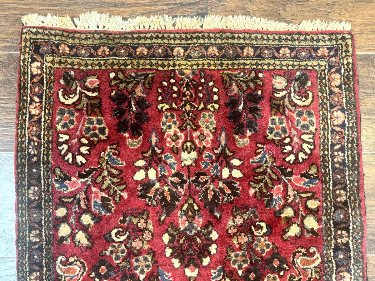 Small Persian Sarouk Rug 2x4, Floral, Red Hand Knotted Wool Traditional Oriental Carpet, Antique Persian Rug 2 x 4 - Jewel Rugs, view 4