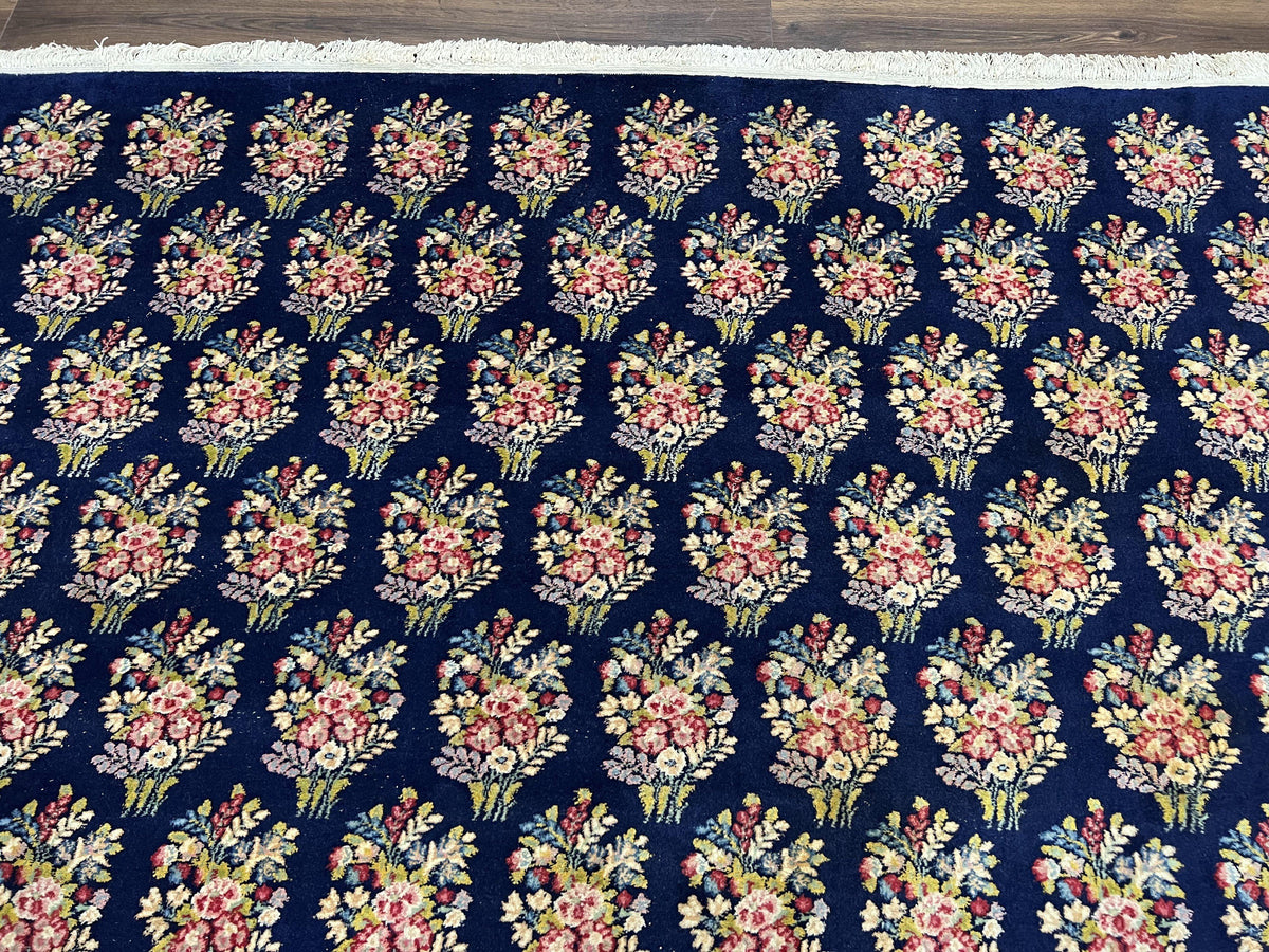 Persian Rug 9x12, Authentic Hand Knotted Carpet, Repeated Floral Motif Garden of Eden, Navy Blue Wool Rug 9 x 12, Semi Antique Kirman Rug - Jewel Rugs, view 4