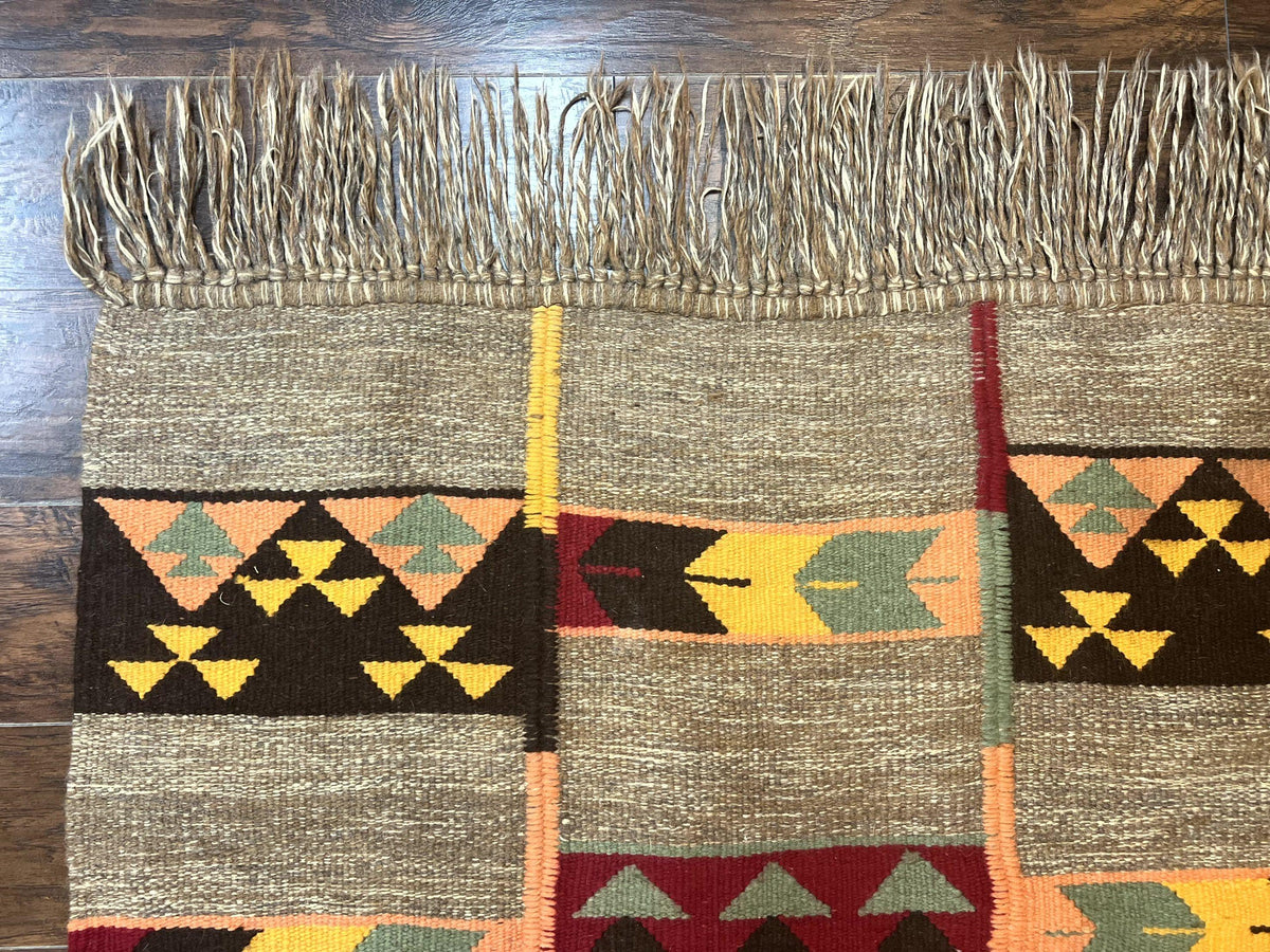 South American Flatweave Rug, Gray, Handmade Vintage Wool Bohemian Blanket - Jewel Rugs, view 7