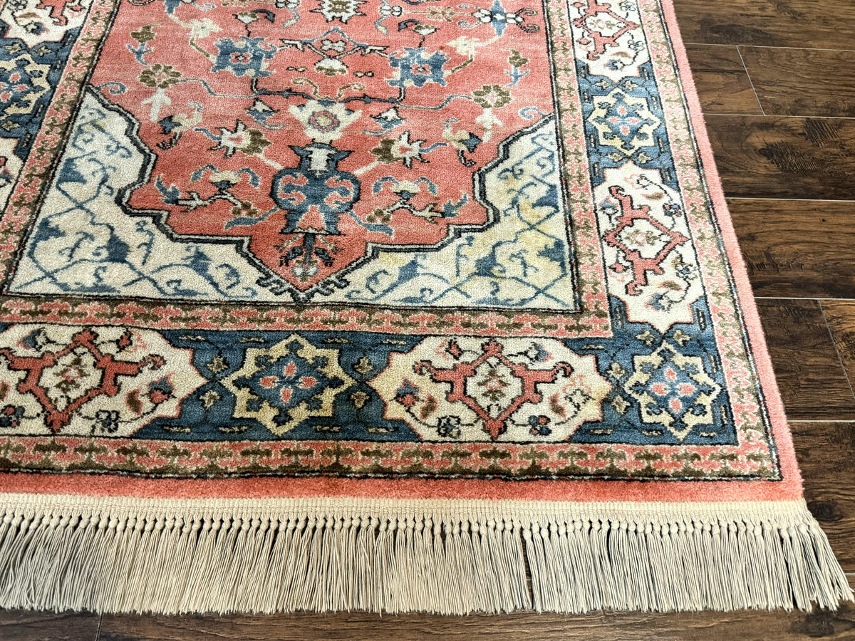 Karastan Rug 4x6 Bergama Design #737, Karastan Area Rug, Vintage Wool Karastan Carpet, Original Collection 700 Series, Salmon Red Light Blue - Jewel Rugs, view 10