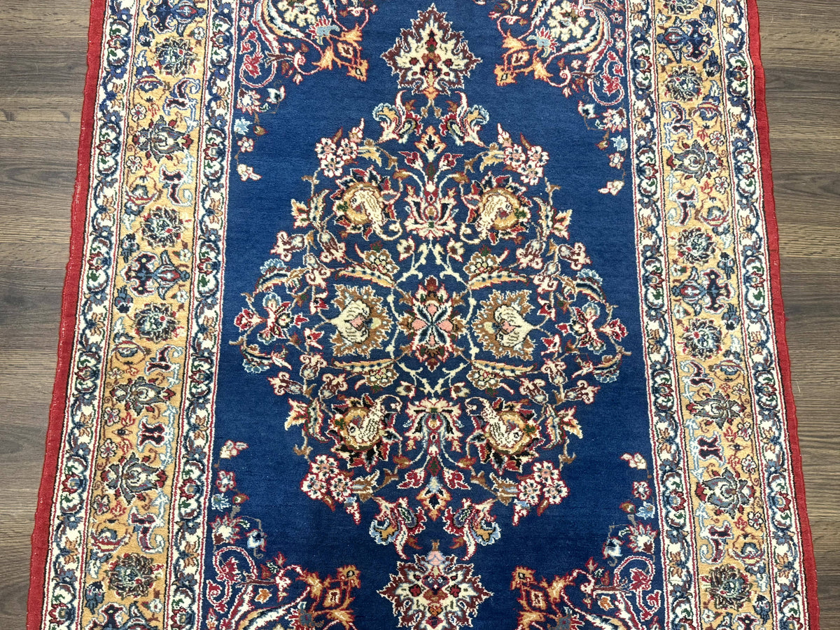 Blue Persian Qum Rug 3.6 x 5, Floral Medallion, Fine 310 KPSI - Jewel Rugs, view 4