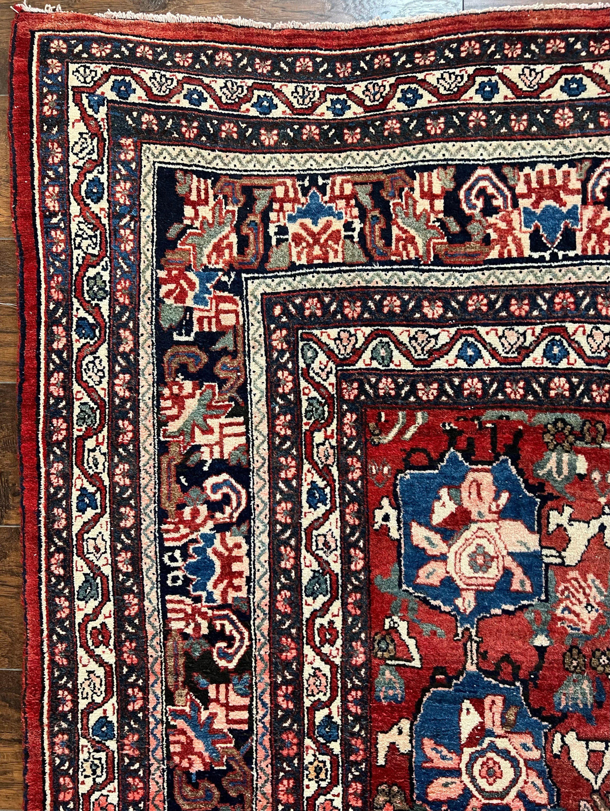 Antique Persian Bijar Rug 9x12 - Allover Motif, Red & Blue - Jewel Rugs, view 8