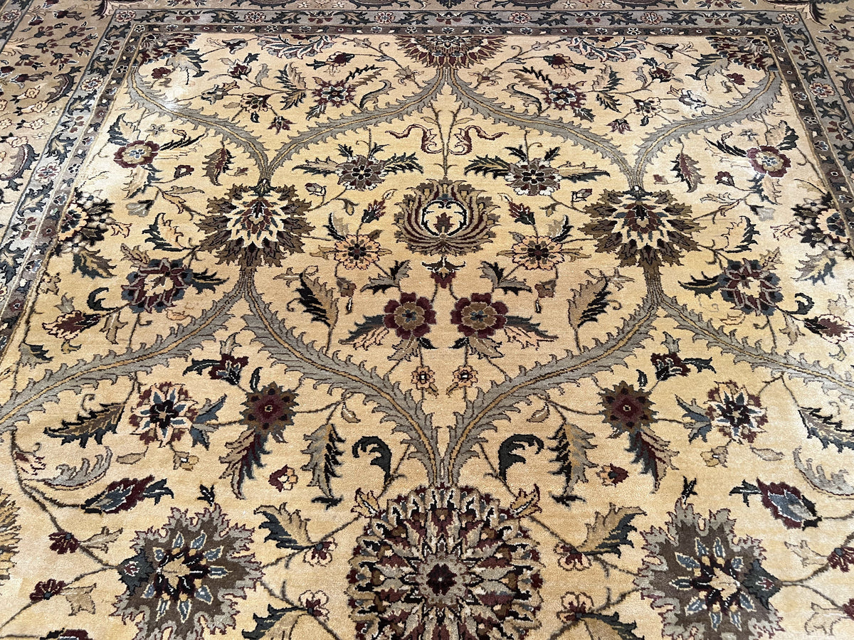 Indo Persian Mahal Rug 10x14, Wool Hand Knotted Oriental Carpet, Cream Floral Allover, Vintage Area Rug 10 x 14, Traditional Rug, Handmade - Jewel Rugs, view 4