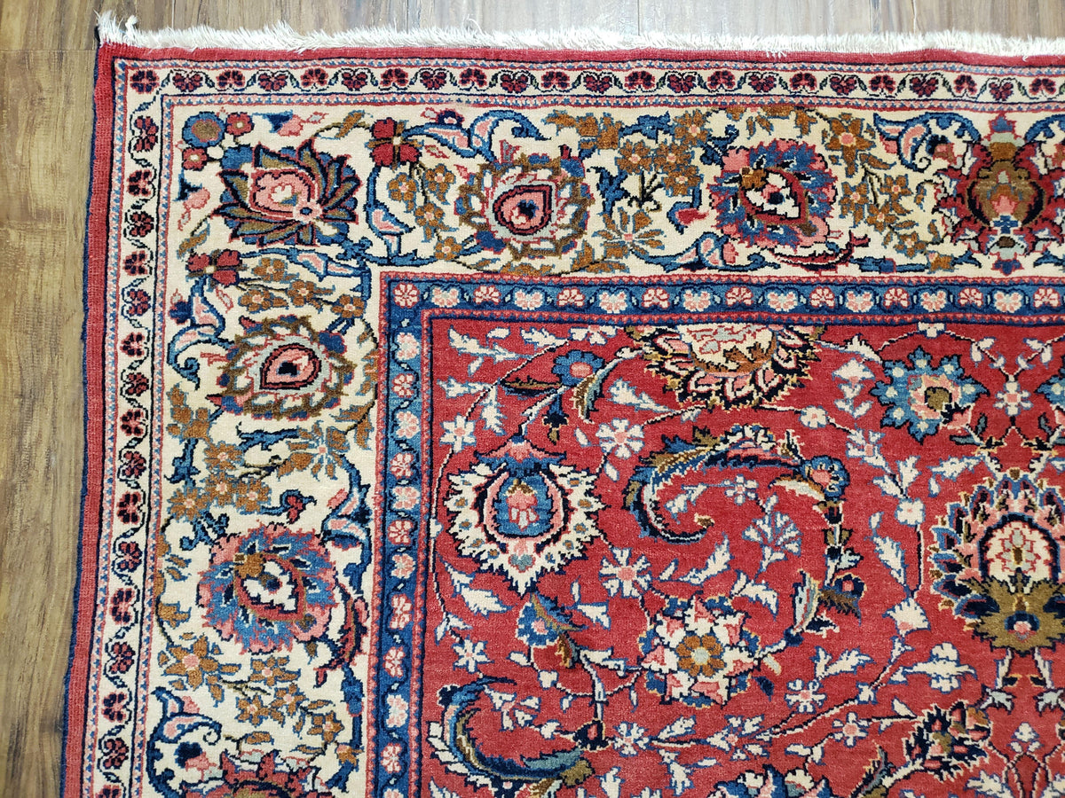 Semi Antique Persian Kashan, Red & Cream, Hand-Knotted, Wool, 4' 8" x 6' 6", Pair A - Jewel Rugs, view 7