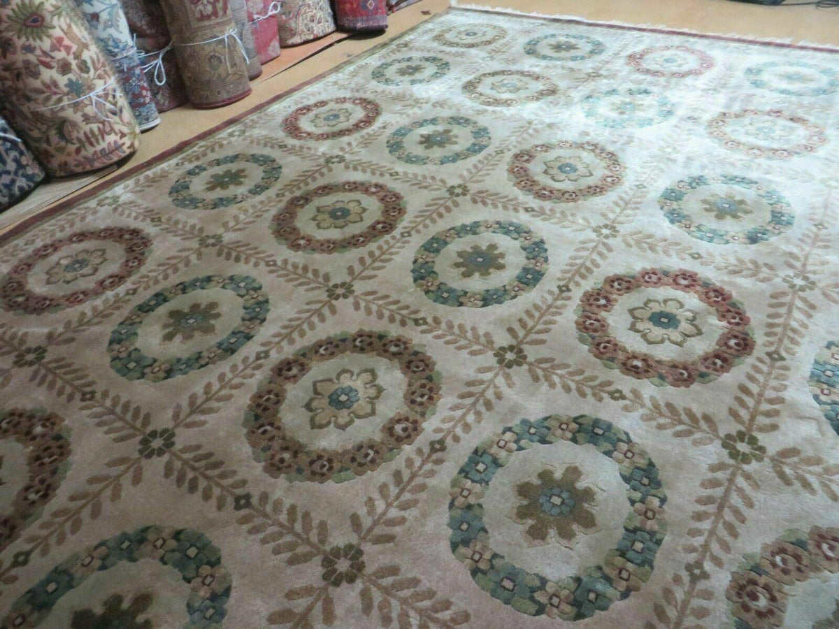 9' X 12' Modern Handmade Indo Lahore Wool Rug Art Deco Olive Ivory Nice Wow - Jewel Rugs, view 3
