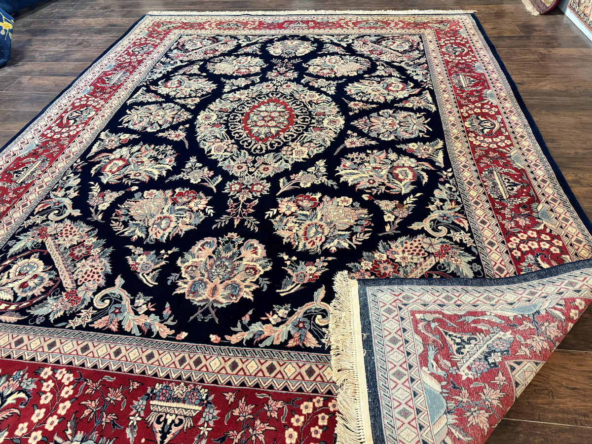 Sino Persian Rug 8x10, Floral Kirman Carpet, Navy Blue and Red, Floral Vases, Handmade Vintage Wool Carpet, 320 KPSI - Jewel Rugs, view 12