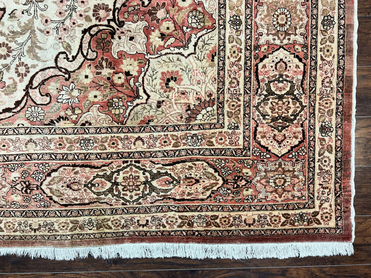 Antique Persian Tabriz Rug 10x12, Wool Hand Knotted Oriental Carpet, Beige Light Red, Floral Medallion - Jewel Rugs, view 9