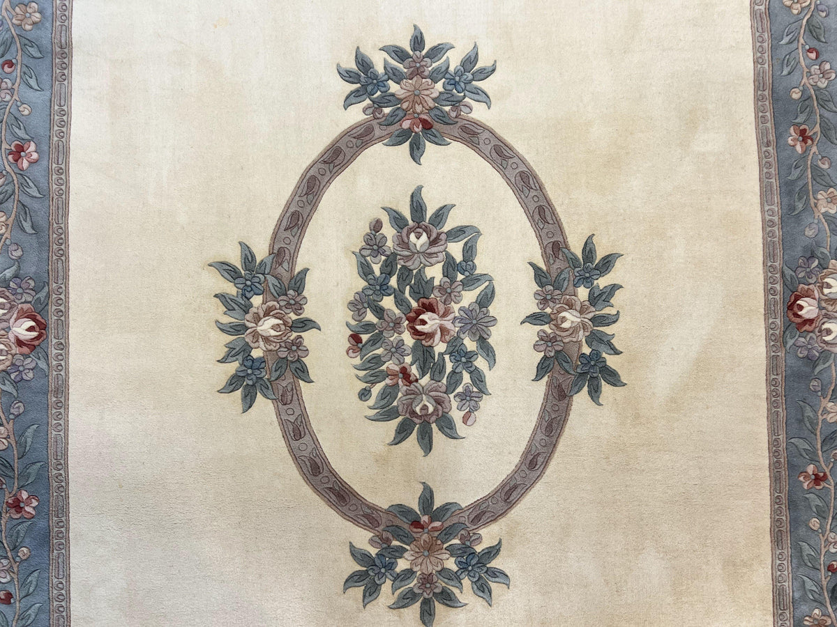 Chinese Carving Rug 8x10, Chinese Wool Carpet 8 x 10, Cream, 120 Line Rug, Vintage Handmade Art Deco Asian Oriental Rug, Aubusson Rug - Jewel Rugs, view 4