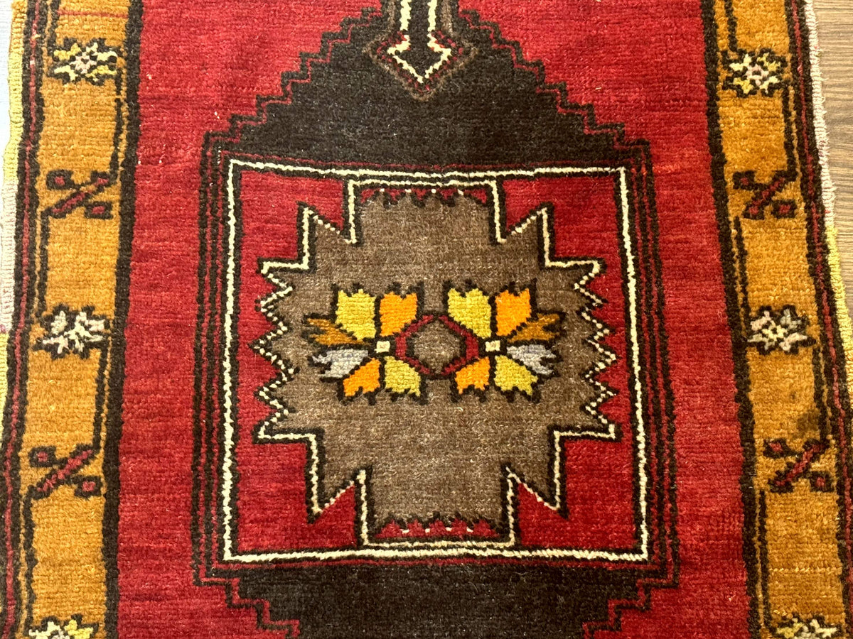Turkish Yastik Rug 2x3, Geometric Medallion, Small Turkish Wool Rug, Red - Jewel Rugs, view 5