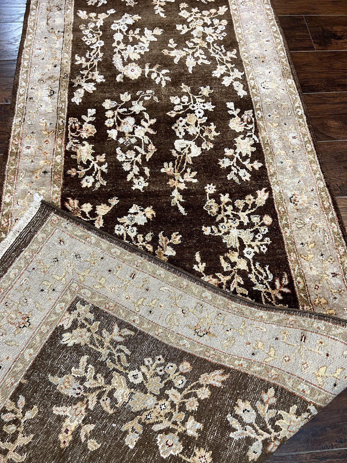 Peshawar Runner Rug 3 x 20, Wool Hand Knotted Vintage Pakistani Carpet, Brown & Taupe, Chobi Mahal Floral Rug, Extra Long Hallway Runner - Jewel Rugs, view 11
