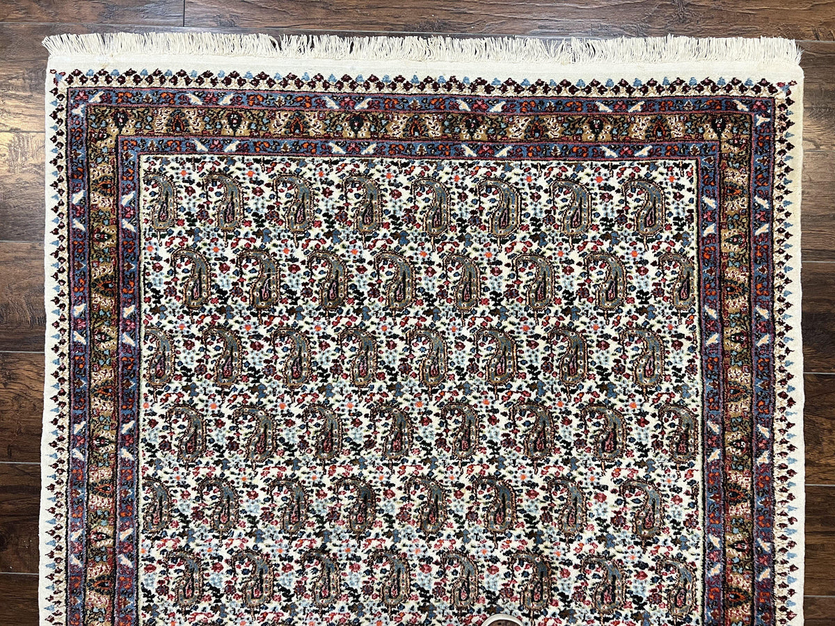 Persian Rug 4x6, Mashad Kashmar Rug, Boteh Paisley Design, Allover Repeated Pattern, Ivory Hand Knotted Vintage Semi Antique Persian Oriental Carpet - Jewel Rugs, view 3