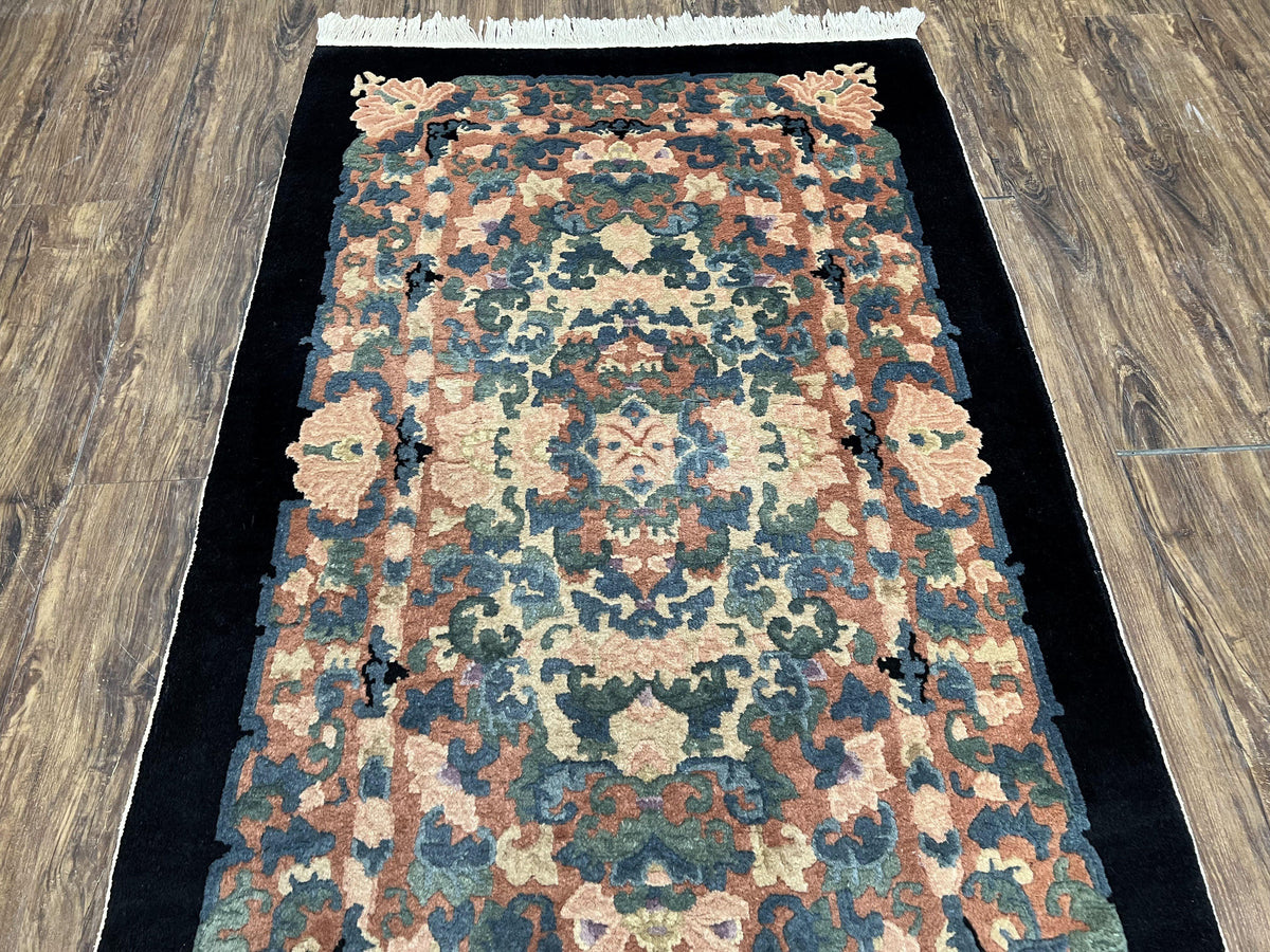 Chinese Art Deco Rug 3x5, Black and Beige Chinese Carpet 3 x 5, Vintage Rug, 1950s Rug, Floral Rug, Handmade Rug, Art Deco Rug, Wool Rug - Jewel Rugs, view 13