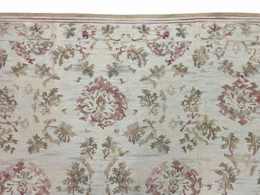 9x12 Flatweave Aubusson Needlepoint Rug, New, Beige, Tan, Green, Handmade, Hand-Knotted Area Rug, French European Carpet, Flowers - Jewel Rugs, view 5