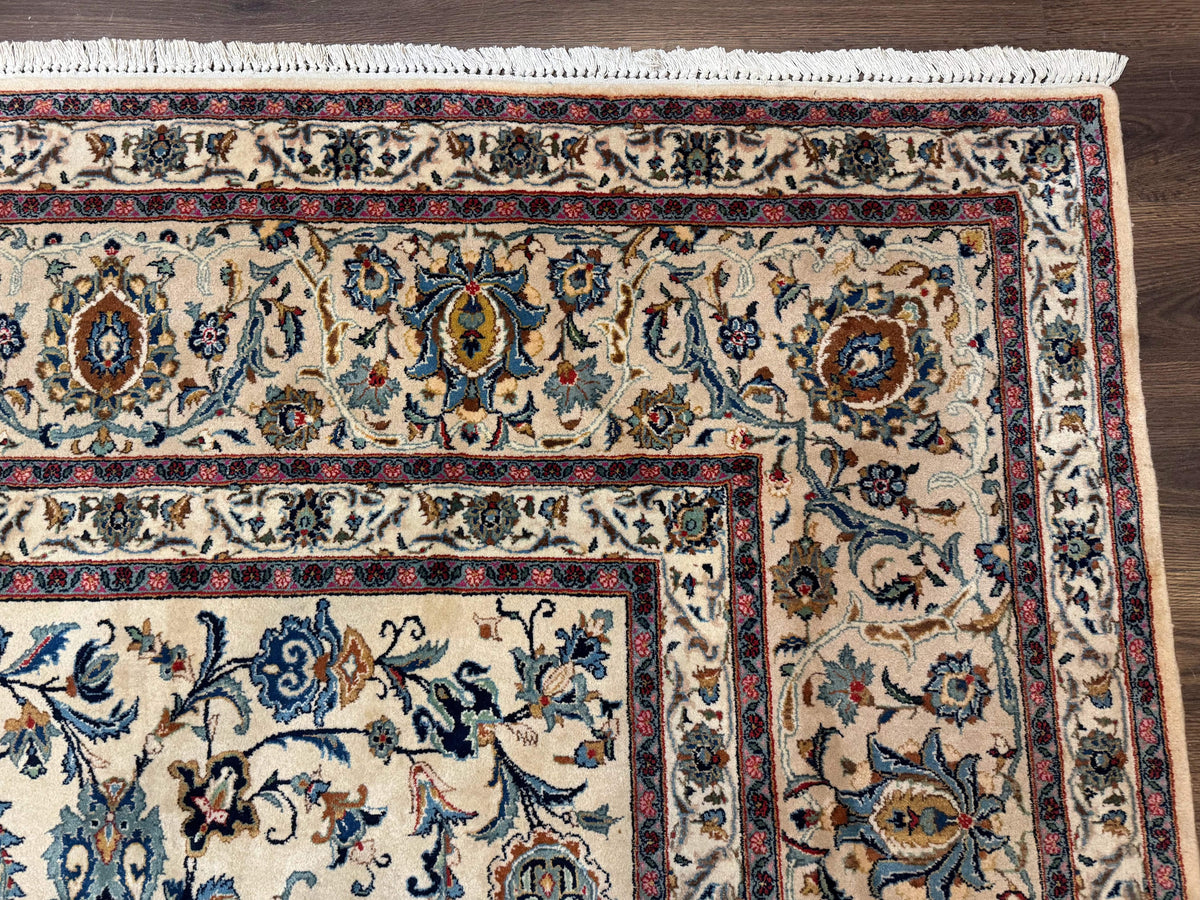 Persian Kashan Rug 10x14, Bone - Beige and Blue, Allover Pattern, Traditional Persian Carpet, Fine 260 KPSI - Jewel Rugs, view 7