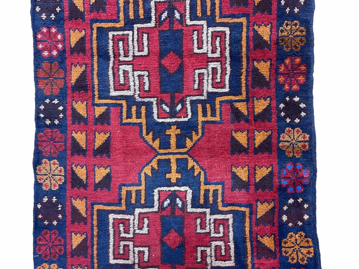3 X 4.3 Vintage Handmade Tribal Wool Rug Balouch Rug Afghan Rug Red Blue Nice - Jewel Rugs, view 5