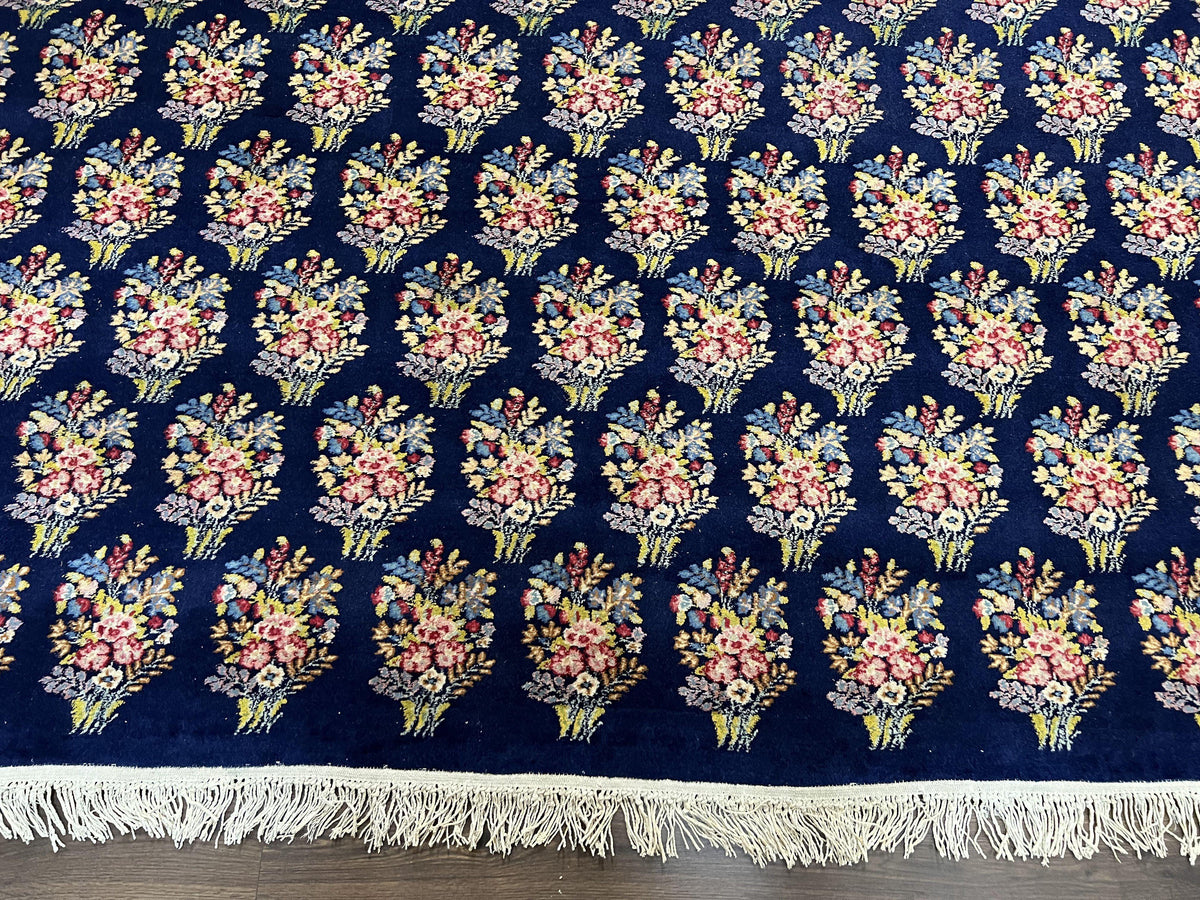 Persian Rug 9x12, Authentic Hand Knotted Carpet, Repeated Floral Motif Garden of Eden, Navy Blue Wool Rug 9 x 12, Semi Antique Kirman Rug - Jewel Rugs, view 6
