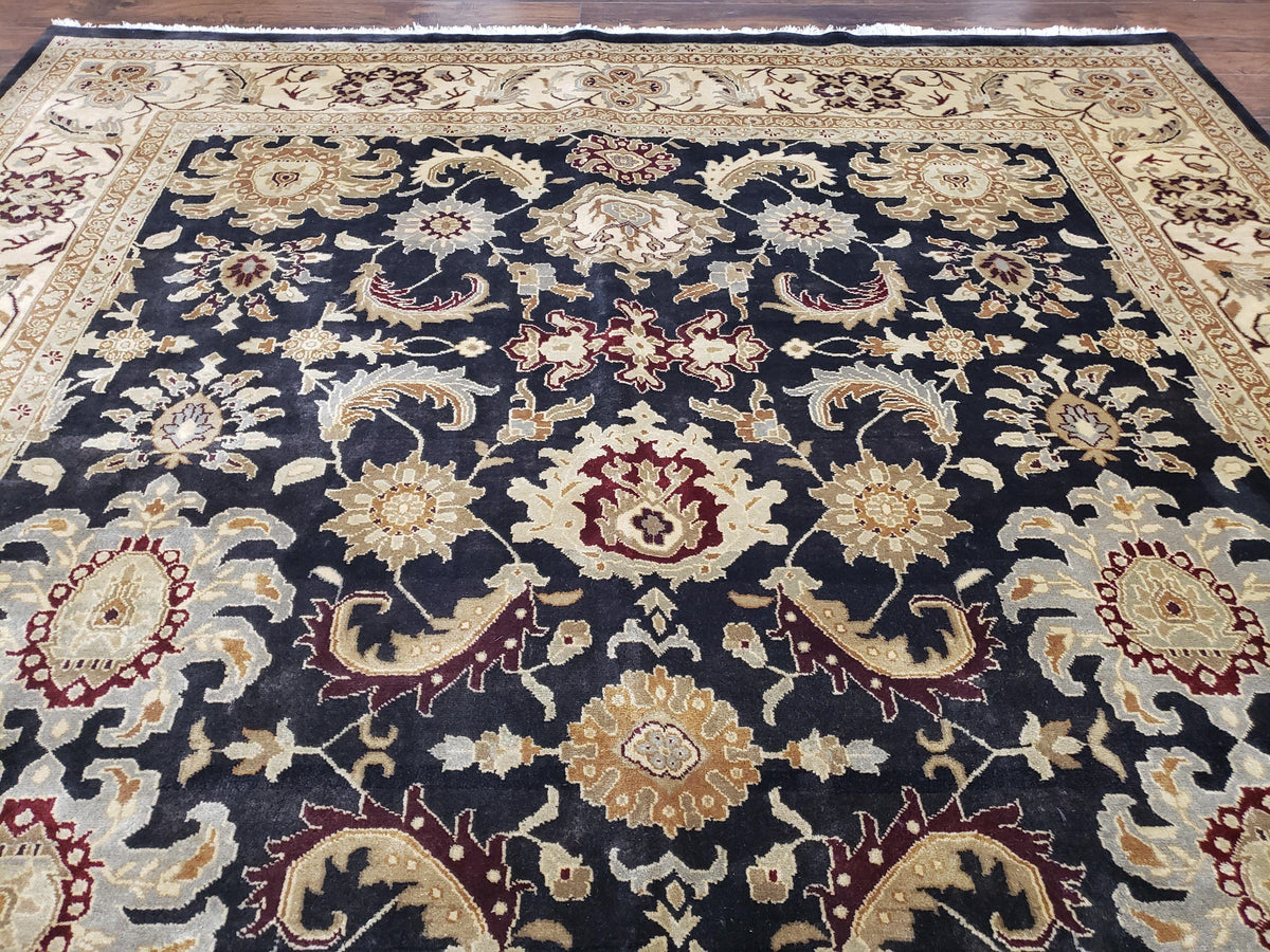 Indo Mahal Rug 8x12, Indian Sultanabad Handmade Area Rug, Vintage Hand-Knotted Wool Black Floral Traditional Oriental Dinning Room Rug - Jewel Rugs, view 4