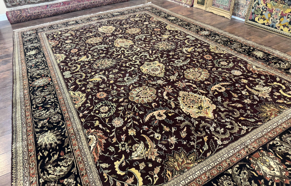 Indo Persian Rug 10x14, Floral Allover, Handmade Vintage Wool Rug, Dark Maroon/Plum and Black - Jewel Rugs, view 3