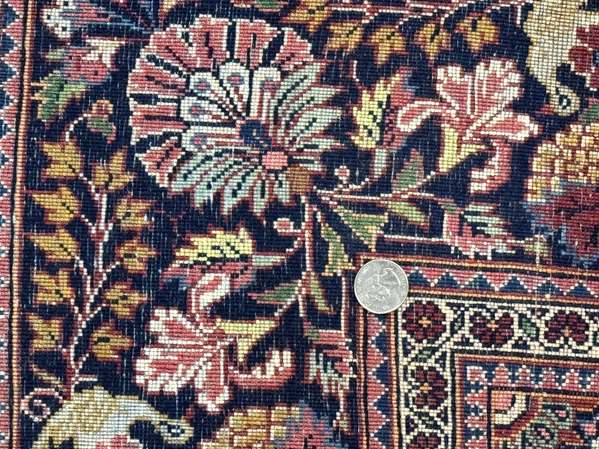 Red Persian Kashan Rug 4x6, Very Fine 260 KPSI, Red and Navy Blue Persian Carpet, Semi Open Field - Jewel Rugs, view 11