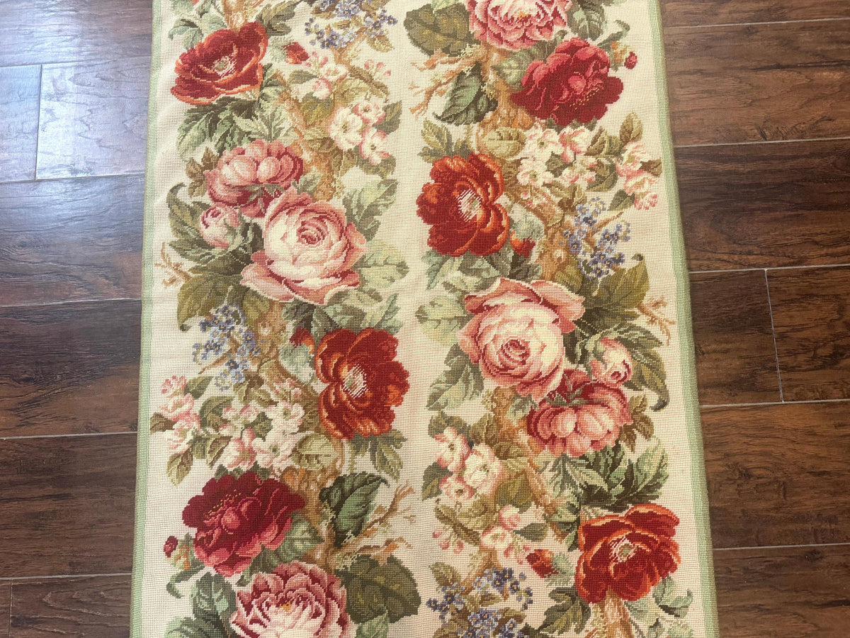 Small Needlepoint Rug 2.8 x 4.7, Floral, Vintage - Jewel Rugs, view 5