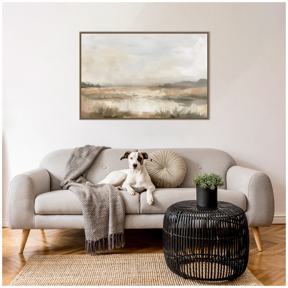 Neutral Abstract Landscape by The Creative Bunch Studio Framed Canvas Wall Art Print