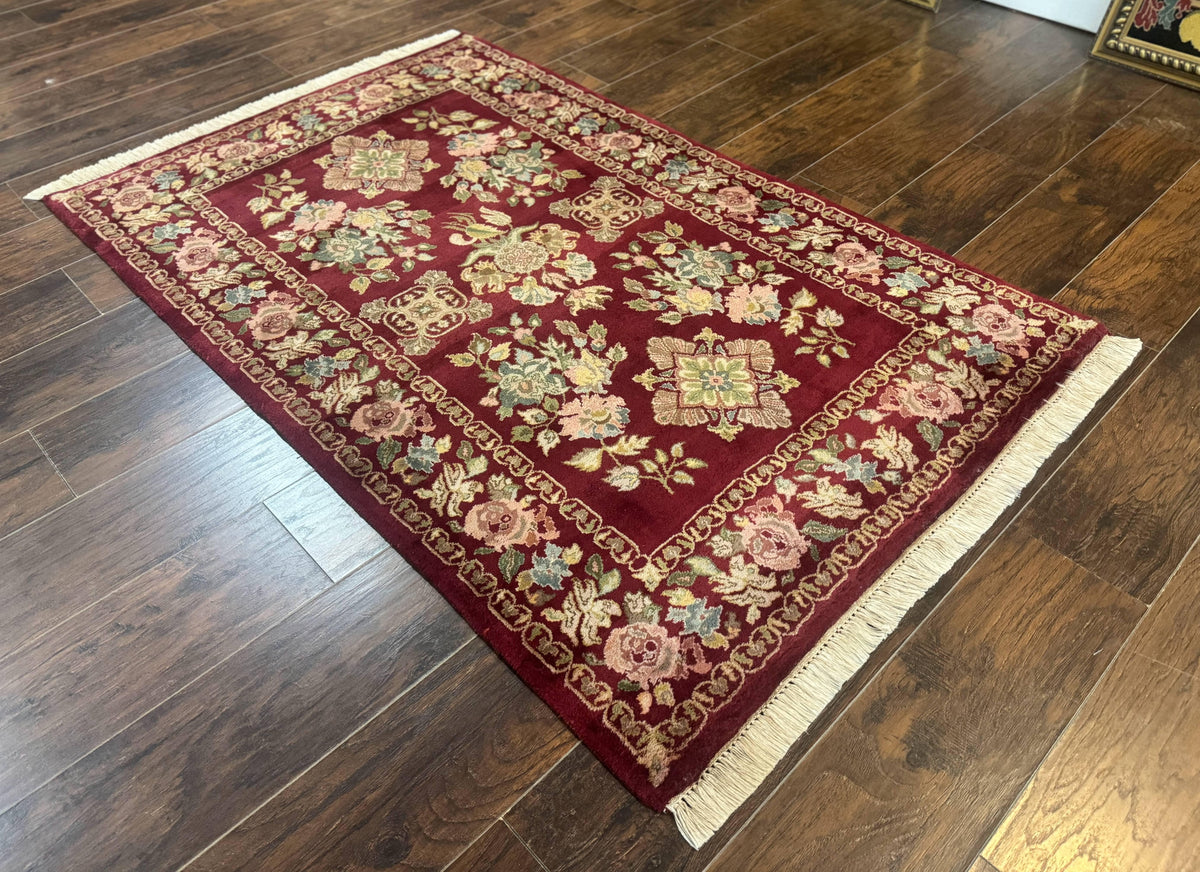 Indo Persian Kerman Rug 4x6, Burgundy, Floral - Jewel Rugs, view 13
