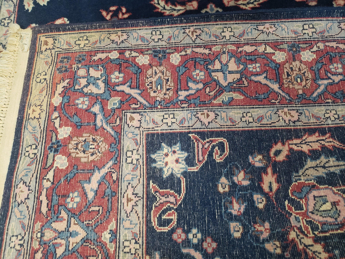 Dark Blue Indo Persian Rug 4x6, Medium Size Hand Knotted Oriental Carpet, Traditional Floral Indian Rug, Blue and Red Entryway Rug, Wool Rug - Jewel Rugs, view 11