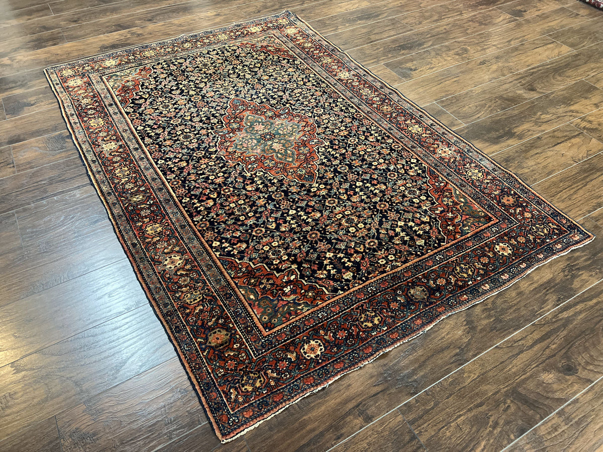 Persian Rug 4x7 Antique Sarouk Farahan Carpet, Navy Blue and Red Wool Rug - Jewel Rugs, view 3