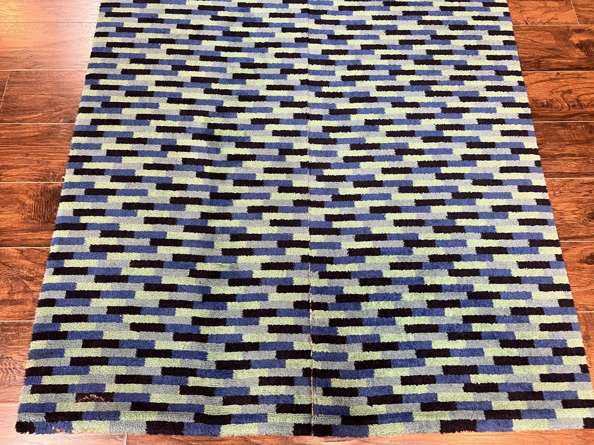 Wide Runner Rug 4.7 x 12, Blue Multicolor Contemporary Wool Power Loomed Rug, Mosiac Design - Jewel Rugs, view 6